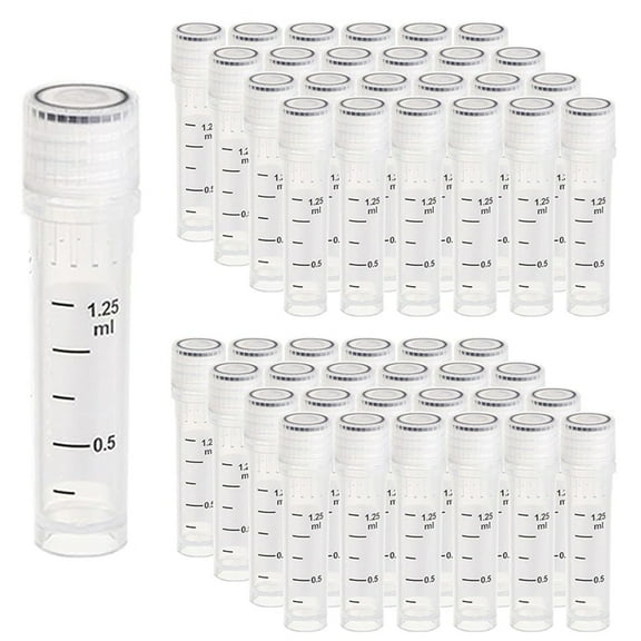200x Cryovials Sterile Tubes 2ml Lab Vials with Caps Cryovial for Low Temperature Storage,200 x Sterile Tubes,Transparent