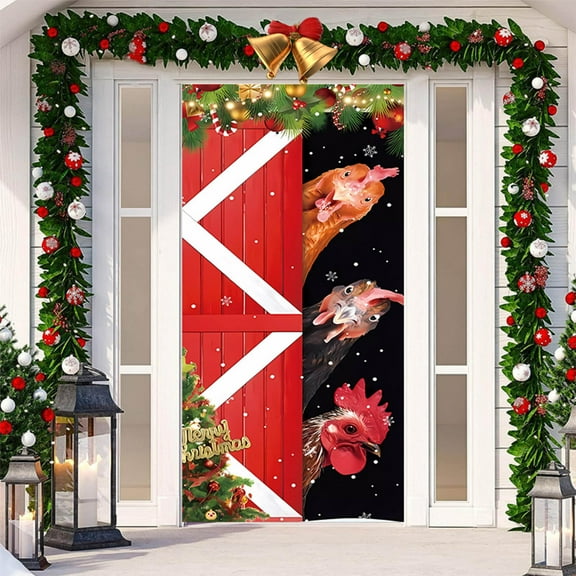 200x90cm Christmas Door Cover - Santa Tapestry Decorations for Front Doors, Red Polyester Festive Party Decorations, Holiday Door Hanging