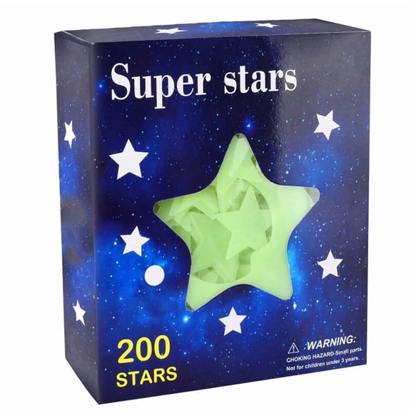 201 Pcs Pack Glow In The Dark 3D Stars Moon Stickers Bedroom Wall Room Decor Diy