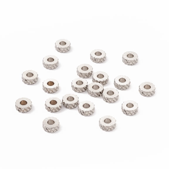 201 Stainless Steel 100 pc Non-Tarnish 201 Stainless Steel Spacer Beads Flat Round with Diamond Texture Stainless Steel color 5x2mm Hole: 2mm