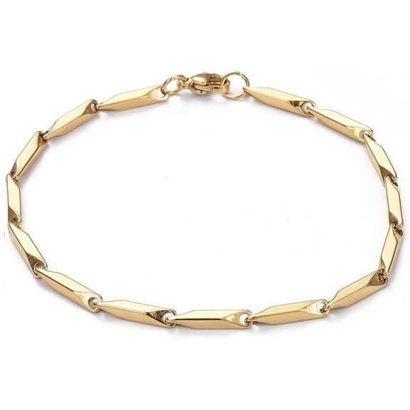 201 Stainless Steel 2Pcs 201 Stainless Steel Bar Link Chain Bracelets Metal Bracelets with Lobster Claw Clasps Golden Jewelry Findings for Necklace
