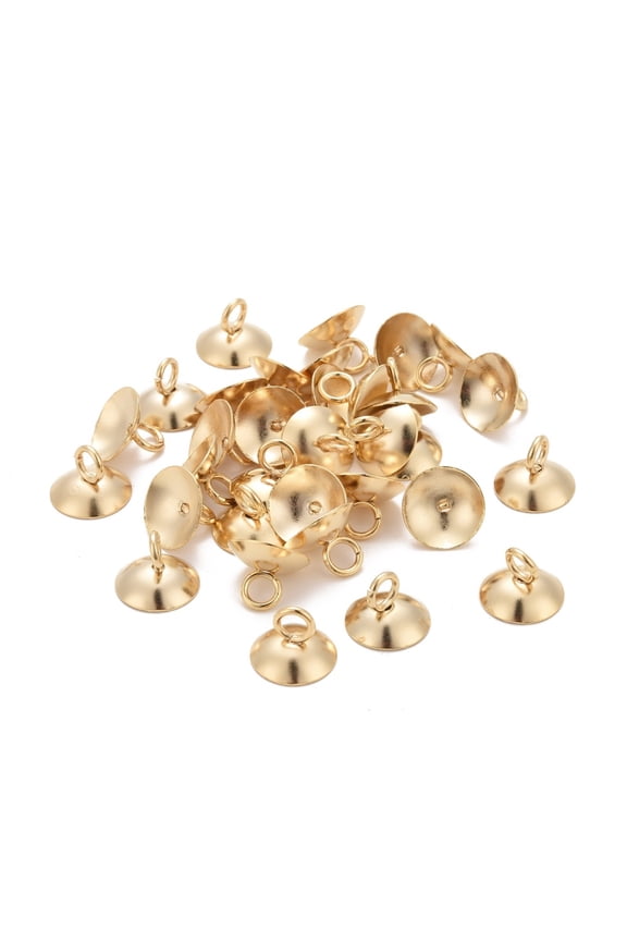 201 Stainless Steel Bead Cap Pendant Bails for Globe Glass Cover Pendants Golden 7x10mm Hole: 3mm