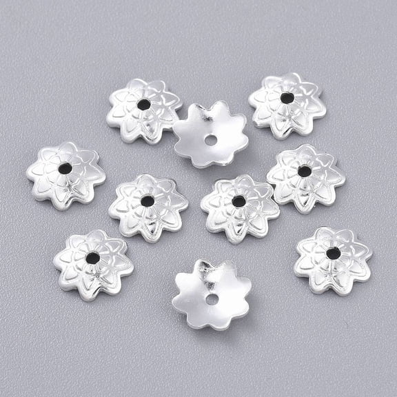 201 Stainless Steel Bead Caps Multi-Petal Flower Silver 7x2mm Hole: 1.2mm DIY