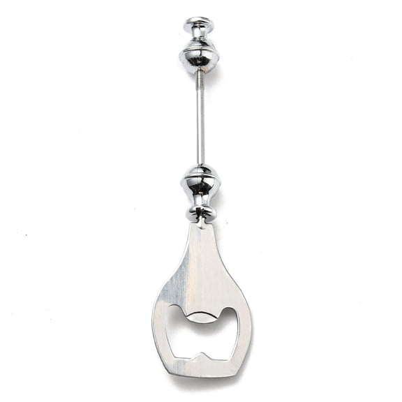 201 Stainless Steel Beadable Bottle Opener with Alloy Bead Platinum & Stainless Steel color 143x36x15mm