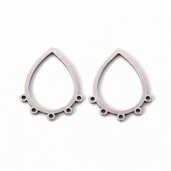 201 Stainless Steel Chandelier Components Links Teardrop Laser Cut Stainless Steel Color 30.5x23.5x1mm Hole: 1.5mm
