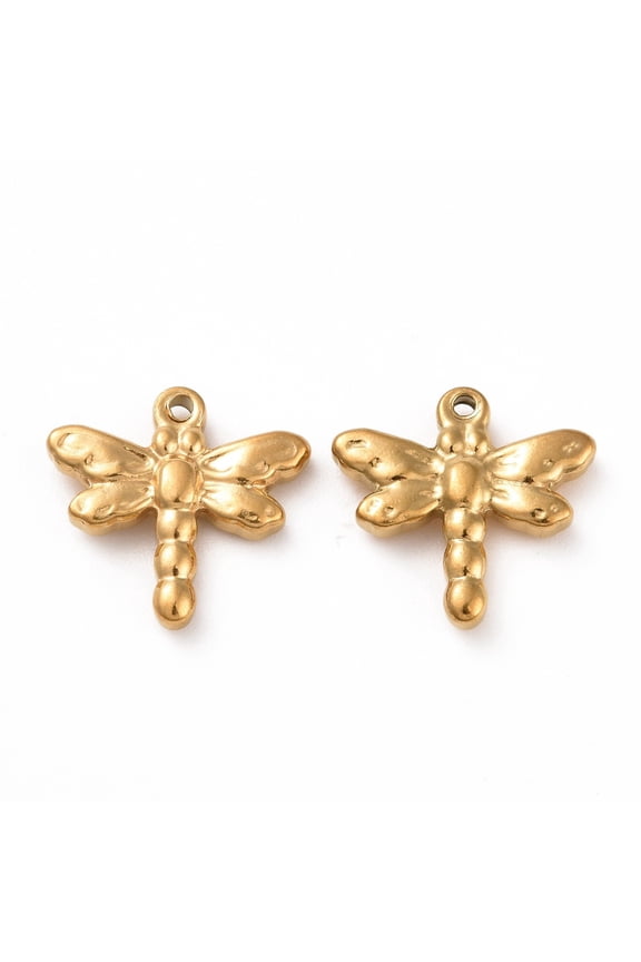 201 Stainless Steel Charms Dragonfly Golden 15x16x3.5mm Hole: 1mm