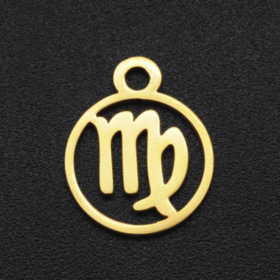 201 Stainless Steel Charms Flat Round with Constellation Golden Virgo 13.4x10.8x1mm Hole: 1.5mm 201 Stainless Steel