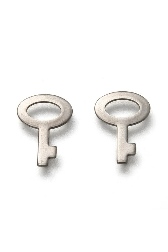 201 Stainless Steel Charms Laser Cut Key Stainless Steel color 11.5x8.5x0.8mm Hole: 5x3mm