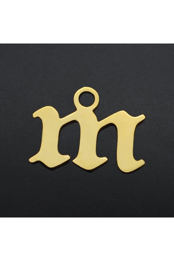 201 Stainless Steel Charms Laser Cut Letter Golden Letter.M M:7x9x1mm Hole: 1.2mm