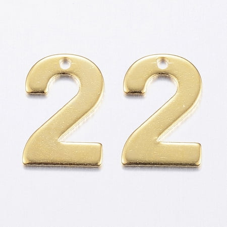 201 Stainless Steel Charms Number Num.2 Golden 11x7.5x0.8mm Hole: 1mm