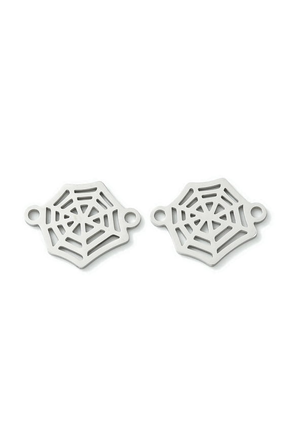 201 Stainless Steel Connector Charms Laser Cut Spider Web Link Stainless Steel color 14x18x1mm Hole: 1.6mm