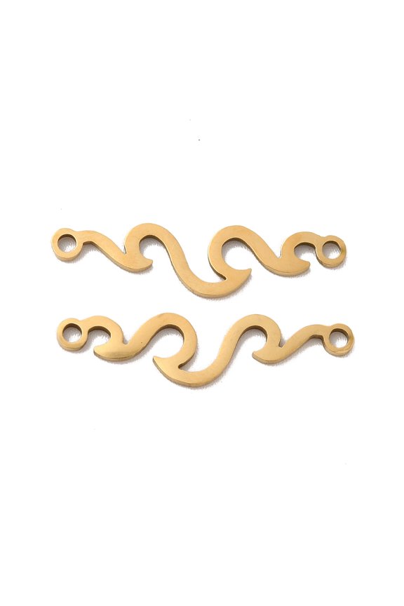 201 Stainless Steel Connector Charms Wave Links Golden 6x24x1mm Hole: 1.4mm
