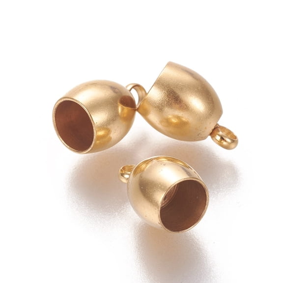 201 Stainless Steel Cord Ends End Caps Barrel Golden 10x7mm Hole: 2mm Inner Diameter: 5mm