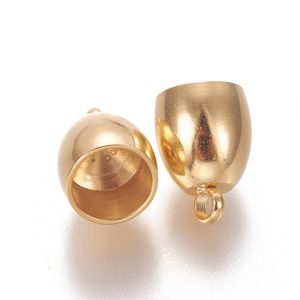 201 Stainless Steel Cord Ends End Caps Barrel Golden 12x9mm Hole: 2mm Inner Diameter: 7mm