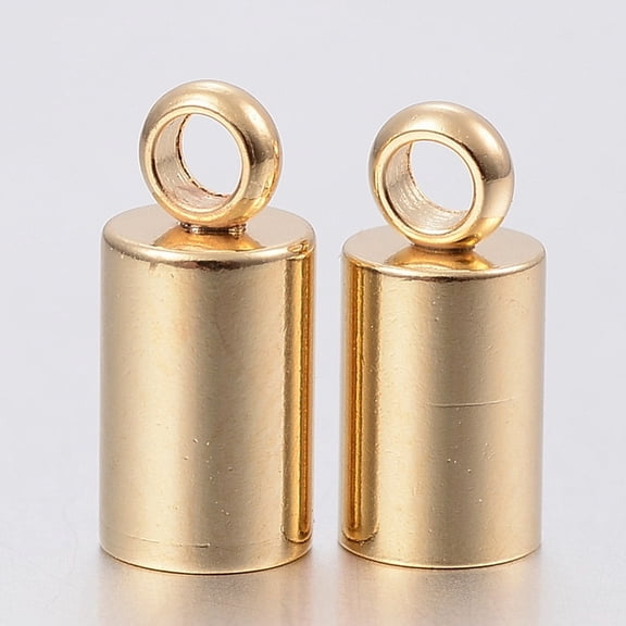 201 Stainless Steel Cord Ends End Caps Column Golden 10x5mm Hole: 1.5mm Inner Diameter: 4mm