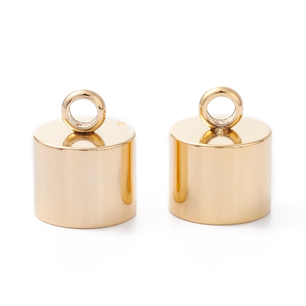 201 Stainless Steel Cord Ends End Caps Column Real 24K golden Plated 13x9mm Hole: 2.5mm Inner Diameter: 8mm