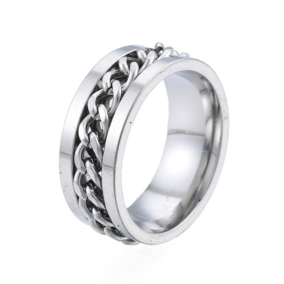 201 Stainless Steel Curb Chain Finger Ring for Women Stainless Steel color Inner Diameter: 17mm