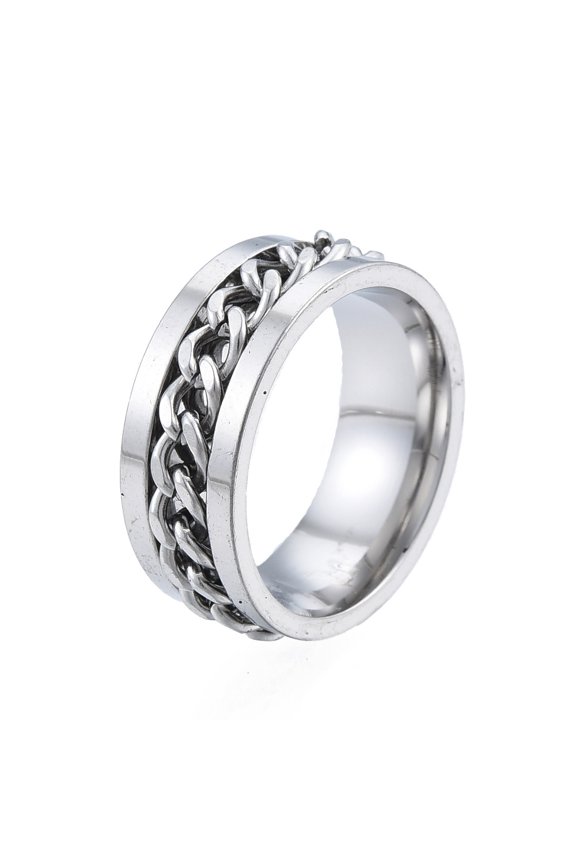 201 Stainless Steel Curb Chain Finger Ring for Women Stainless Steel color Inner Diameter: 17mm