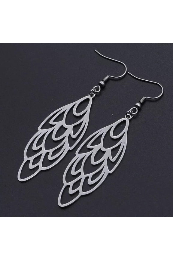 201 Stainless Steel Dangle Earrings Peacock Feather Silver 76Mm Pin: 0.6Mm Z393