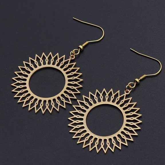 201 Stainless Steel Dangle Earrings Sun Silver 62Mm Pin: 0.6Mm Z394