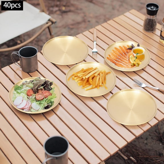 201 Stainless Steel Dinner Plates, Round Dinner Plate, 40 PCS GoldDinner Plates