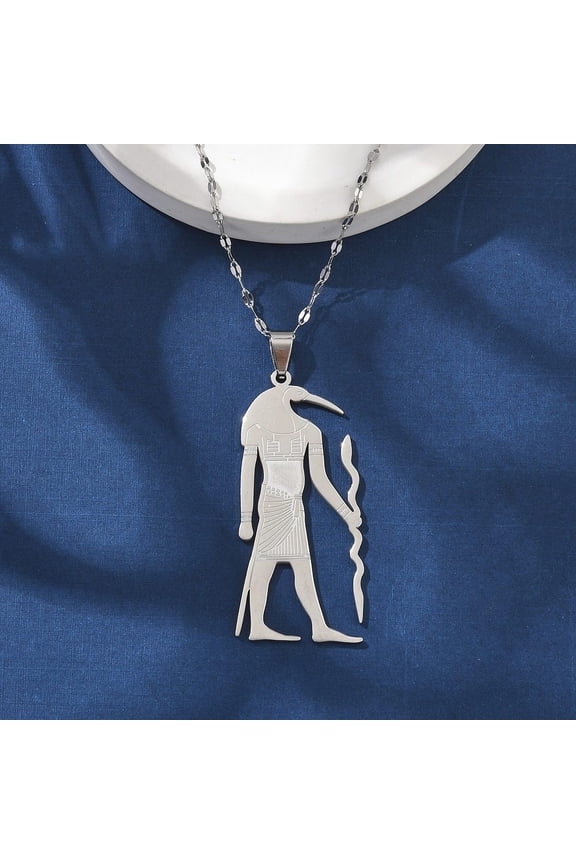 201 Stainless Steel Egyptian Ancient God Anubis Pendant Necklaces Stainless Steel Color 16.02 inch(40.7cm)