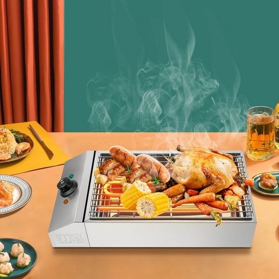 201 Stainless Steel Electric Grill Silver 110V 1800W Electric Grill for Processing Pancakes, Crispy Bacon, Grilled Cheese, Fajitas