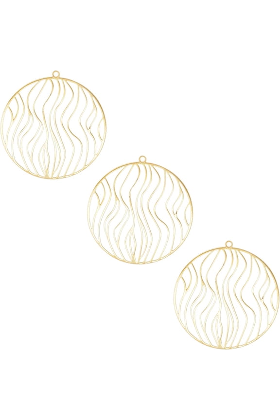 201 Stainless Steel Filigree Charms Flat Round with Wave Pattern Golden 39x36.5x1mm Hole: 1.6mm Creation