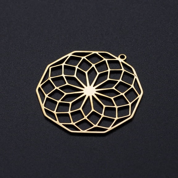 201 Stainless Steel Filigree Charms polygon with Flower Golden 35.5x34.5x1mm Hole: 1.6mm
