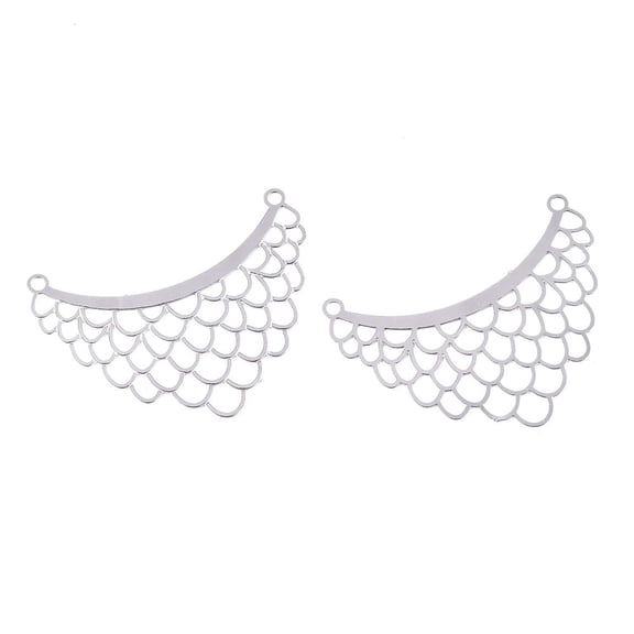 201 Stainless Steel Filigree Joiners Links Etched Metal Embellishments Fish Scale Pattern Stainless Steel color 22x30x0.3mm Hole: 1.5mm