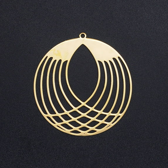 201 Stainless Steel Filigree Pendants Flat Round Golden 42x39.5x1mm Hole: 1.6mm