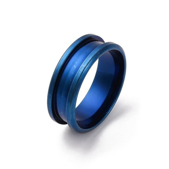 201 Stainless Steel Grooved Finger Ring Settings Ring Core Blank for Inlay Ring Jewelry Making Blue Size 9 8mm Inner Diameter: 19mm