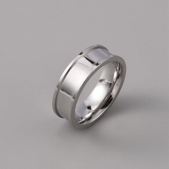 201 Stainless Steel Grooved Finger Ring Settings Ring Core Blank for Inlay Ring Jewelry Making Stainless Steel Color Inner Diameter: 16mm