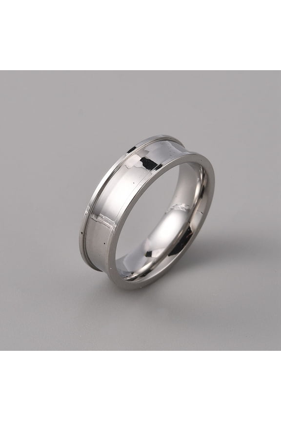 201 Stainless Steel Grooved Finger Ring Settings Ring Core Blank for Inlay Ring Jewelry Making Stainless Steel Color Inner Diameter: 18mm