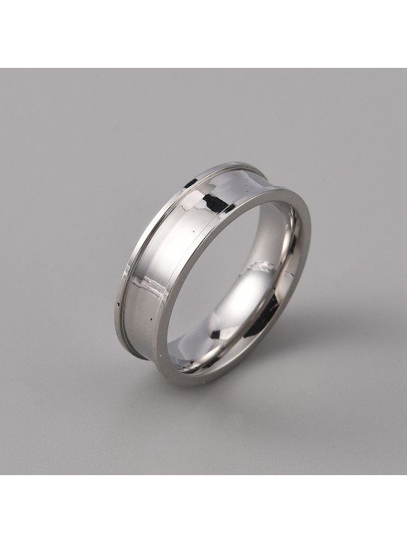201 Stainless Steel Grooved Finger Ring Settings Ring Core Blank for Inlay Ring Jewelry Making Stainless Steel Color Inner Diameter: 18mm