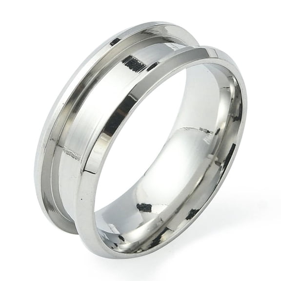 201 Stainless Steel Grooved Finger Ring Settings Ring Core Blank for Inlay Ring Jewelry Making Stainless Steel Color Size 9 8mm Inner Diameter: 19mm