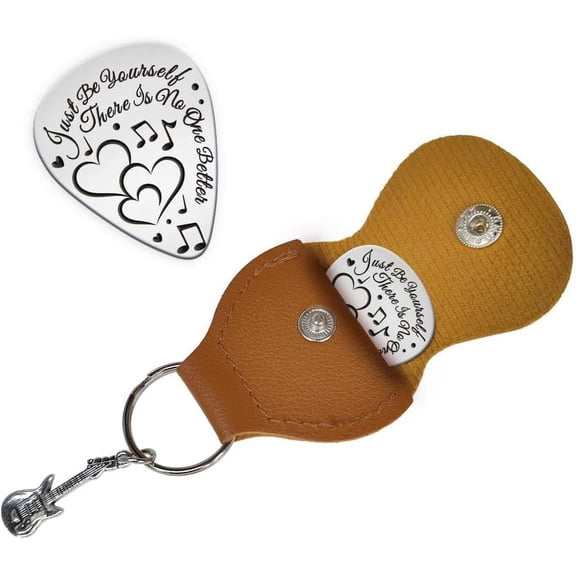 201 Stainless Steel Guitar Picks DIY with PU Leather Guitar Picks Holder Plectrum Guitar Accessories Word Picks: 35x28mm Holder: 110x52mm