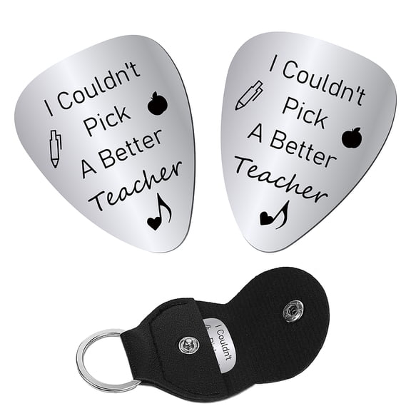 201 Stainless Steel Guitar Picks with PU Leather Guitar Clip Plectrum Guitar Accessories for Teachers' Day Pattern Picks: 32x26x1mm 2pcs