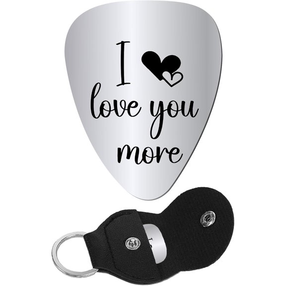 201 Stainless Steel Guitar Picks with PU Leather Guitar Clip Triangle with Word I Love You More Word 32x26x1mm