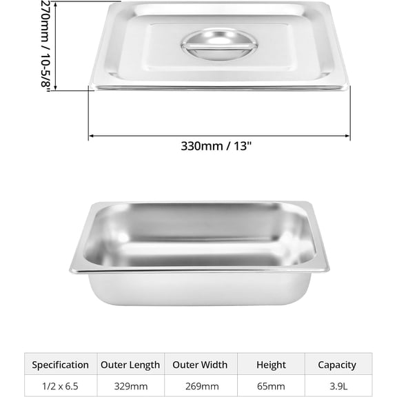 201 Stainless Steel Half Size Chafing Dish Pan Set, 4 Pack 2.5 Inch Deep Heat Resistant Steam Table Pans with Lids for Catering