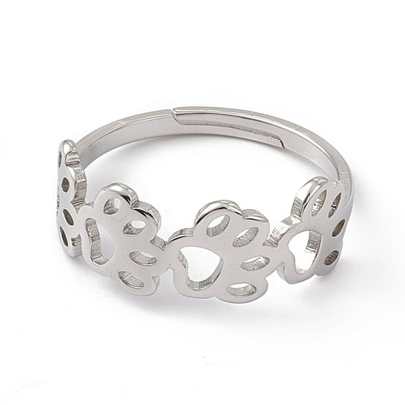 201 Stainless Steel Hollow Out Dog Paw Prints Adjustable Ring for Women Stainless Steel color Size 6 1/4(16.7mm)