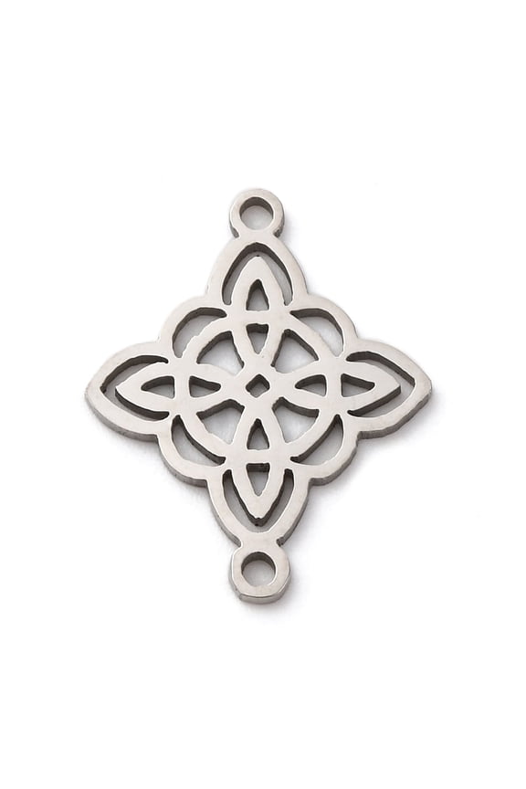 201 Stainless Steel Hollow Witch Knot Connector Charms Non-Tarnish Stainless Steel color 21x16.5x1mm Hole: 1.5mm