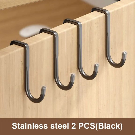 201 Stainless Steel Hook Free Punching Double S-Shape Hook Kitchen Bathroom Cabinet Door Back Type Coat Towel Storage Hanger
