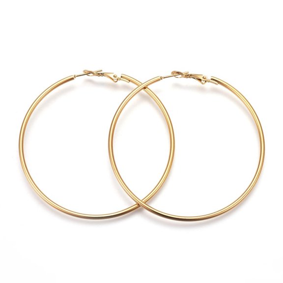 201 Stainless Steel Hoop Earrings Hypoallergenic Earrings Ring Shape Golden 12 Gauge 60x59x2mm Pin: 1mm