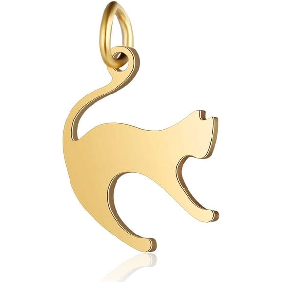 201 Stainless Steel Kitten Pendants Cat with Arched Back Shape Golden 17.5x14.5x1mm Hole: 3mm DIY Golden