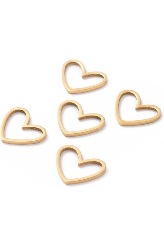 201 Stainless Steel Linking Rings Laser Cut Asymmetrical Heart Real 18K Gold Plated 10.5x13x1mm Creation