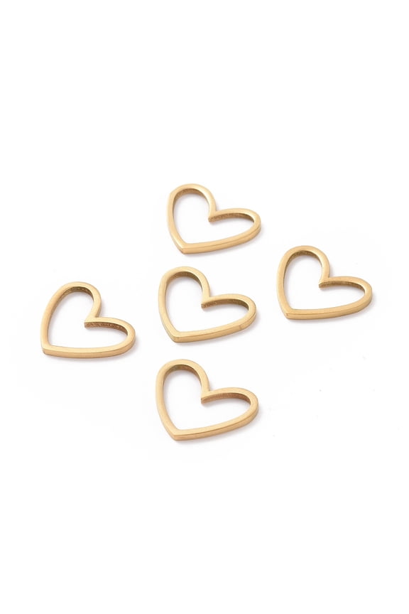 201 Stainless Steel Linking Rings Laser Cut Asymmetrical Heart Real 18K Gold Plated 10.5x13x1mm. Gold