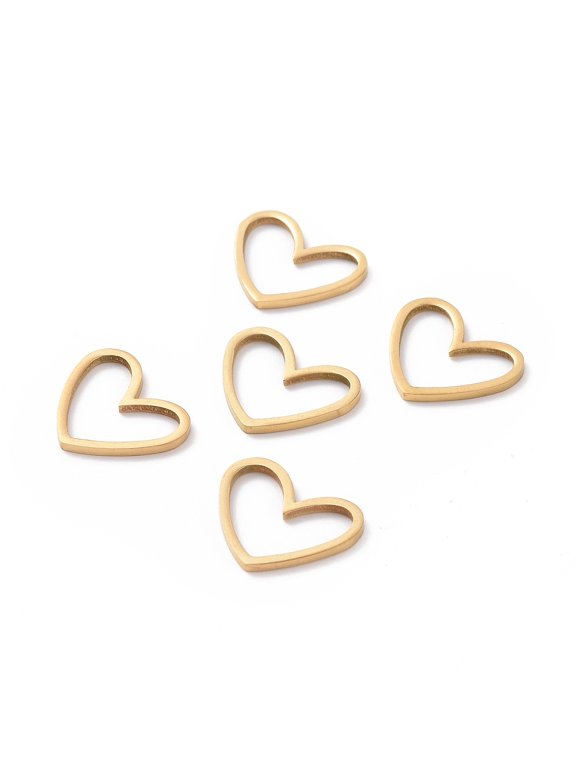 201 Stainless Steel Linking Rings Laser Cut Asymmetrical Heart Real 18K Gold Plated 10.5x13x1mm. Gold