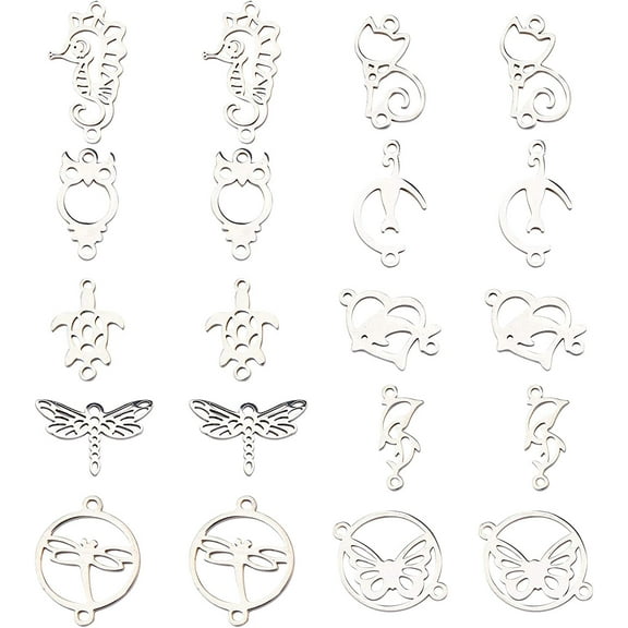 201 Stainless Steel Links Connectors for Jewelry DIY Craft Making Mixed Shapes Stainless Steel Color 20pcs/box