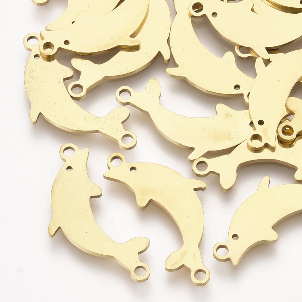 201 Stainless Steel Links connectors Laser Cut Links Dolphin Golden 24.5x12x1mm Hole: 1.6mm
